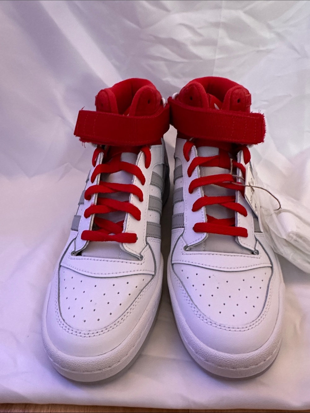Brand New Adidas Forum Mid Scarlet Red white and gray men 10 sneakers FY6819